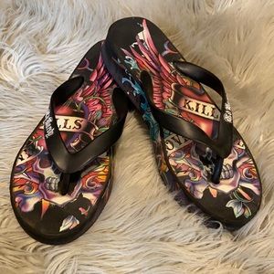 ED HARDY BLACK FLIP FLOPS